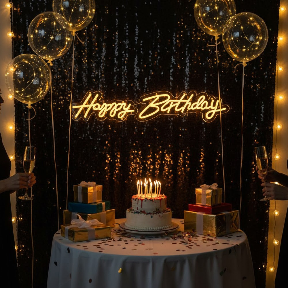 Acrylic Happy Birthday Neon Si - Photography Prompt ulasan dan harga